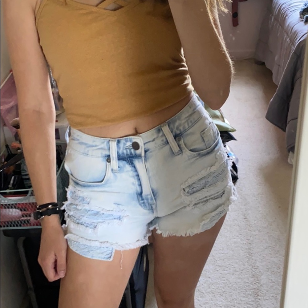 Acid Wash High Rise Denim Shorts